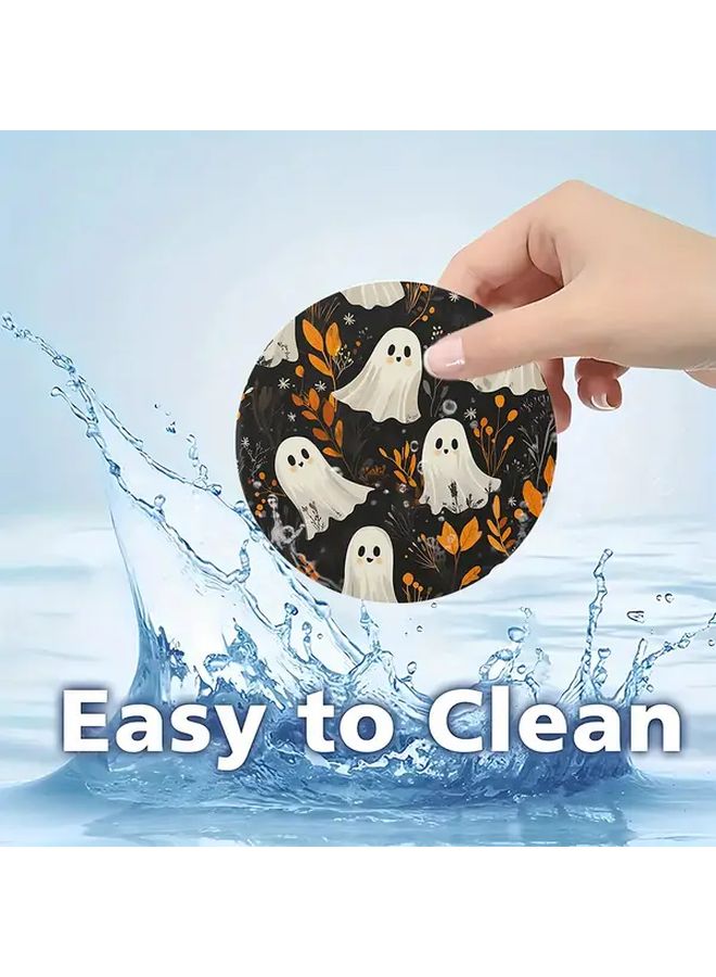 2pcs Halloween Car Coasters Non Slip Rubber Cup Holders Spooky Ghosts Pumpkins Design - Image 5